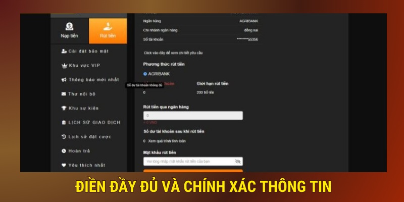 Điền đầy đủ và chính xác thông tin xác thực